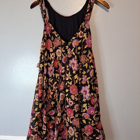 Free People Oh Baby Floral Print Minidress Black Pink Embroidered‎ Smocked Small - Picture 8 of 12